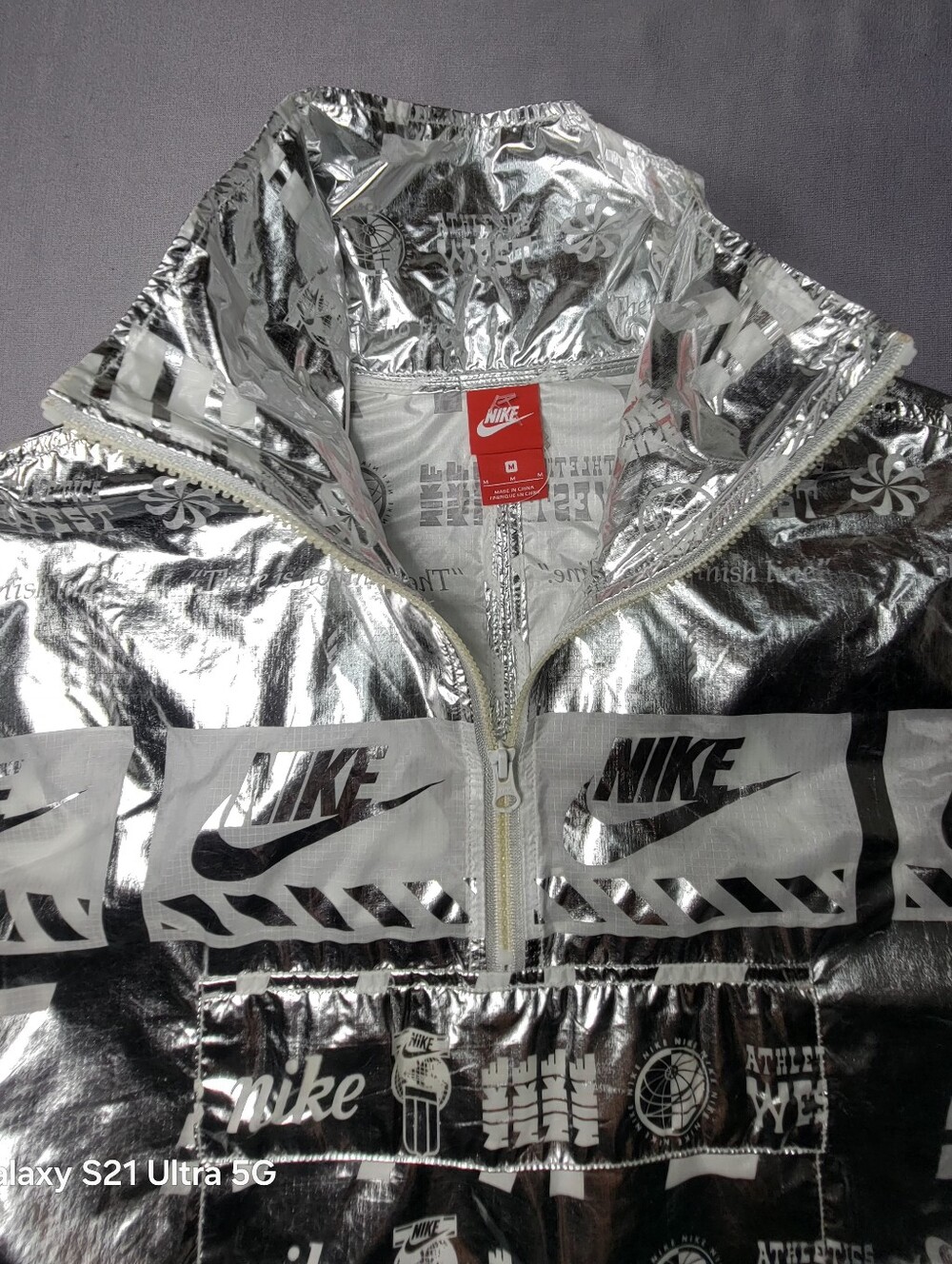 Nike Womens Silver Metallic Half-Zip Windbreaker Jacket